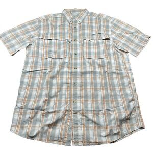 LL Bean Vented Plaid Shirt Mens L Tall Gray Orange Outdoor‎ Short Sleeve Vintage